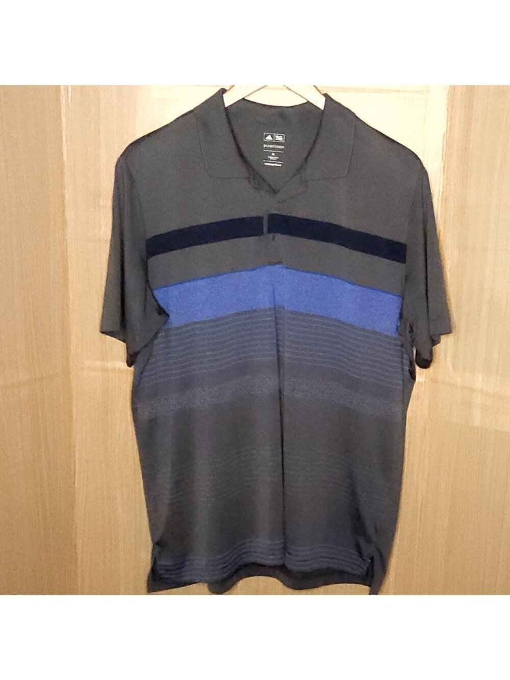 Adidas Mens Puremotion Grey Blue Striped Golf Polo XL